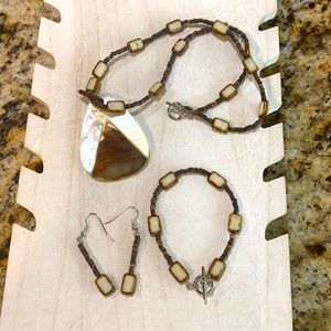 3 Piece Shell Necklace, Bracelet, & Earrings